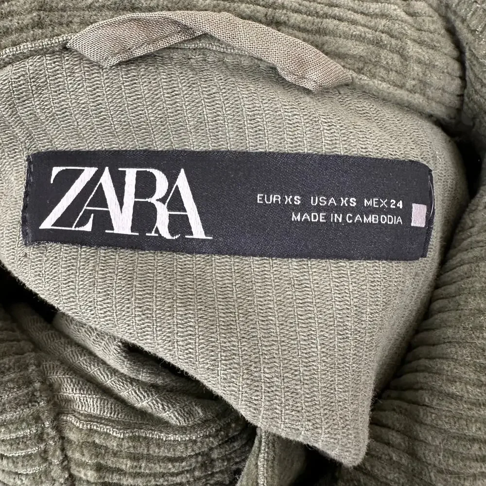 Zara Corduroy Vest Oversized Trucker Style Olive Green Women's Small